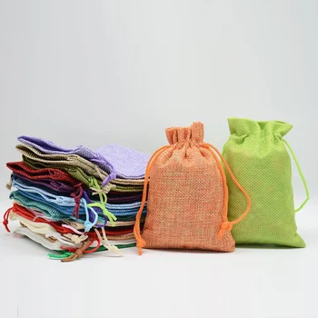 1PC Памучни ленени чанти за многократна употреба Кухненски плодови зеленчукови торби за производство на бонбони чанта за подаръци Джоб за шнур