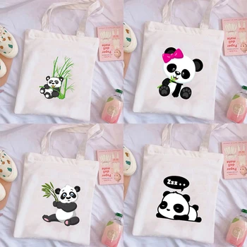 Panda карикатура сладък животински печат дами рамо чанта платно голяма пазарска чанта Harajuku организатор жени еко многократна употреба чанта пътни чанти