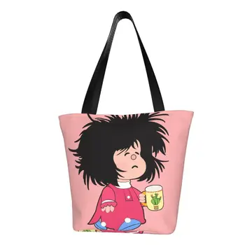 За многократна употреба смешно Mafalda пазарска чанта жени платно рамо голяма пазарска чанта преносим Quino Аржентина комични хранителни стоки купувач чанти
