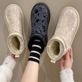обувки ботуши плоска платформа Австралия зимни обувки ботуши-жени луксозен дизайнер кръгли пръсти сабо сняг 2023 кожа мед дами Fa