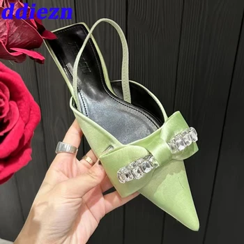 Обувки Flats Сандали за жени 2023 Лятна мода пеперуда-възел дами плоски сандали кристали заострени пръсти женски ежедневни обувки