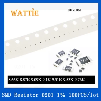 SMD резистор 0201 1% 8.66K 8.87K 9.09K 9.1K 9.31K 9.53K 9.76K 100PCS / партида чип резистори 1 / 20W 0.6mm * 0.3mm