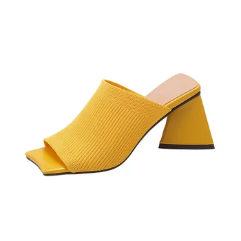 Луксозни сандали жени дизайнер гладиатор квадратна глава отворен пръсти парти банкет мулета високи токчета слайдове чехли женски обувки 661-3