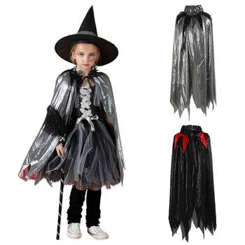 Shiny Witch Cape за деца Лесен за носене Хелоуин вещица костюм комплект за момичета нос метла шапка аксесоари за забавление косплей деца