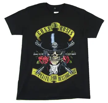 Guns N Roses Наклонена черта Череп Апетит за унищожаване Черна тениска Нова Gnr