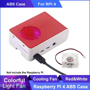 Raspberry Pi 4 Case Red White ABS Box Enclosure Shell с цветен вентилатор за охлаждане на светлината за Raspberry Pi 4 Model B