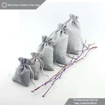 Сива ленена чанта за шнур Подаръчен пакет Чанта за бижута Birthdag Коледно парти Подаръчна чанта 5Pcs 7x9 8x10 10x14 13x18 15x20CM Подаръчни торбички