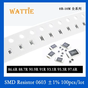 SMD резистор 0603 1% 86.6R 88.7R 90.9R 91R 93.1R 95.3R 97.6R 100PCS / партида чип резистори 1 / 10W 1.6mm * 0.8mm