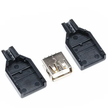 10pcs Тип А женски USB 4-пинов конектор за гнездо с черен пластмасов капак USB 2.0 Connect адаптер PCB SDA кабелна линия за данни