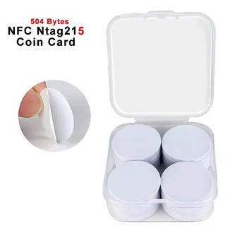 20pcs 50pcs 13.56MHz Ntag215 NFC монети самозалепващи карти значка подкрепа 504 байта ISO / IEC 14443 A 25mm водоустойчив PVC Ntag 215 етикет