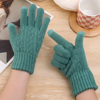 Есен Зима Топло плетени разделителни пръсти ръкавици вълнен сензорен екран плътен цвят ръкавици удебелени топли колоездене шофиране ръкавици