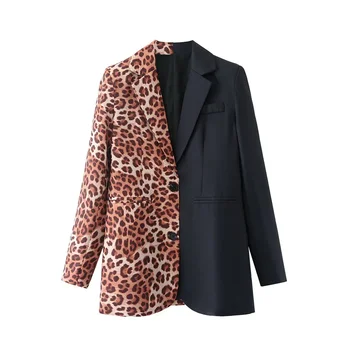 Дамско палто контрастни цветове леопард печат бизнес офис дама 1 парчета официален дамски нетактичност яке