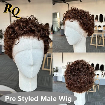 Pre стил къдрава перука за мъж цвят 4 пълна дантела перука мъжки прическа Toupee мъже девствена човешка коса подмяна система за мъже
