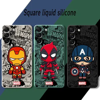 Калъф за телефон за Samsung Galaxy S22 Ultra Note 10 9 8 S23 Plus Note 20 Ultra Square Liquid Cover Cartoon Marvel Ironman Deadpool