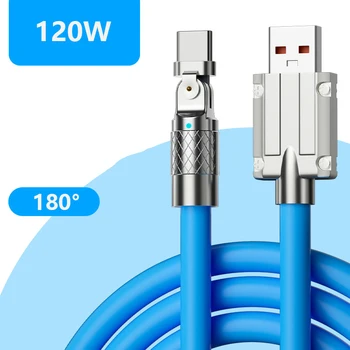 120w 6A Elbow Type-c USB C 180 градуса въртяща се течна силиконова гума мобилен телефон бързо зарядно USB кабел за телефон Възпроизвеждане на игри