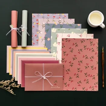 12pcs/set Флорални пликове за писма DIY покана за сватбено тържество Хартиени стикери за писане Корейски канцеларски материали