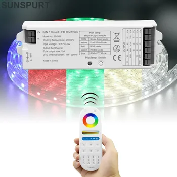 5IN1Dual White LED лента контролер за DIM CCT CW RF / Alexa гласов контрол 4 зони цветна температура RGB RGBW RGBCCT 2.4G ъпгрейд