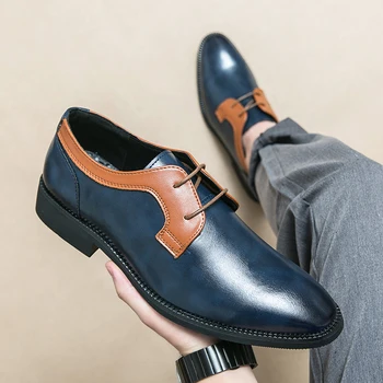 Класически кожени обувки за мъже мокасини Цвят съвпадение дантела нагоре бизнес етикет Оксфорд рокля обувки Сапатос де Куеро пара Hombre