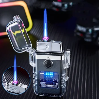 Водоустойчива външна ветроупорна USB акумулаторна запалка бутан газ турбо електрически прозрачни запалки с плазмена дъга Мъжки подаръци