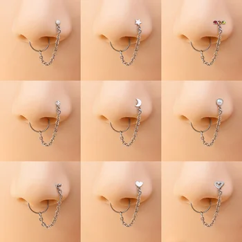 Нова сърдечна верига фалшиви пръстени за нос Stud хирургическа стомана ноздра пиърсинг бижута CZ Опал 20g нос верига пиърсинг нос шпилка за жени