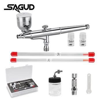 Airbrush Set Dual-Action Side Bowl Feed Airbrush with 0.2 Nozzle Needle and Paint Glass Bottle for Nail Art Cake Hobby Air Brush