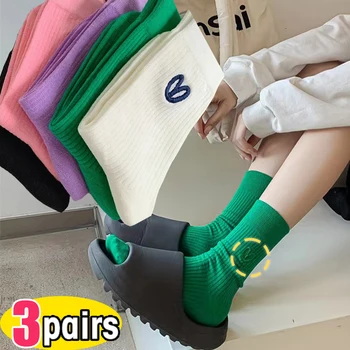 2024 Сърце бродерия памук дамски дълги чорапи японски творчески ретро сърце бродерия мода корейски комфорт момичета Sockings