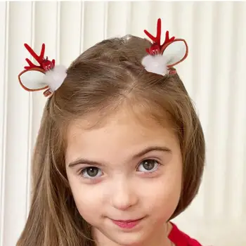 1 чифт сладки коледни рога Фиби Щипки за коса Аксесоари за коса Фестивал Коледни ленти за глава за деца Бебе Момиче Деца