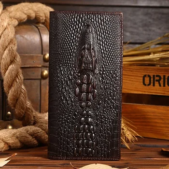 Висококачествена естествена кожа чанта крокодил зърно мъжки съединител пари чанта притежателя на карта пакет мъже масло восък телешка портфейл