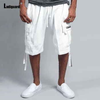 Ladiguard 2024 Мъжка мода свободно време хип-хоп шорти твърди шнур половин панталони плюс размер мъжки случайни стойка джоб пот шорти