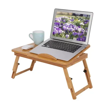 Регулируема бамбукова стойка за лаптоп, преносима маса за лаптоп, преграда против приплъзване, навременна емисия на топлина, бюро за скута на леглото
