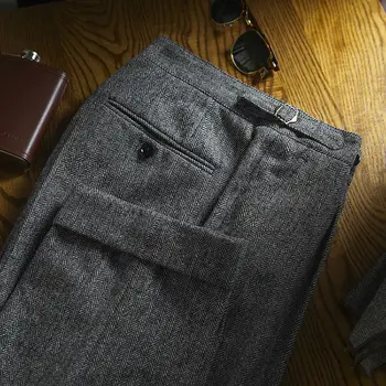 2023 Есен Зима Мъжка мода Вълнени ежедневни панталони Мъжки свободни прави офис панталони Мъжки бизнес панталони от туид H333