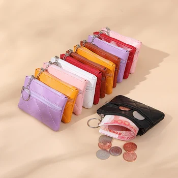Монета чанта мъже жени портфейл ключодържател плътен цвят ключ чанта джоб съхранение двоен слой ключодържател чанти мини тънък ключ случай мода
