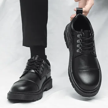 Boys Brogue Кожени обувки Мъжки британски стил Увеличаване на височината Сватбени обувки на младоженеца Естествена кожа 2023 Нов бизнес Официално Аз