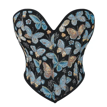 Нови жени Overbust корсет върховете пеперуда отпечатани пластмасови обезкостени кратко торс френски стил отслабване тяло Shaper секси бельо