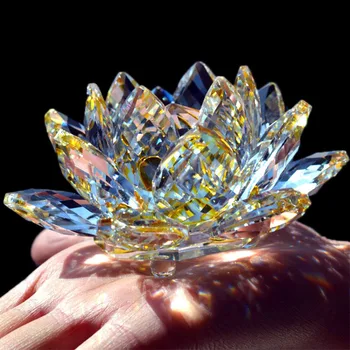 80Mm кварцови кристали Лотосови цветни занаяти Стъклени фъншуй орнаменти Лечебни кристали У дома Парти Уикан декор Йога подаръци сувенир