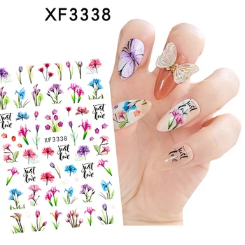 5pcs цвете нокти изкуство стикер декорация маникюр дизайн 3D нокти стикер изкуство Decal момичета зелен лист Decal за нокти аксесоари