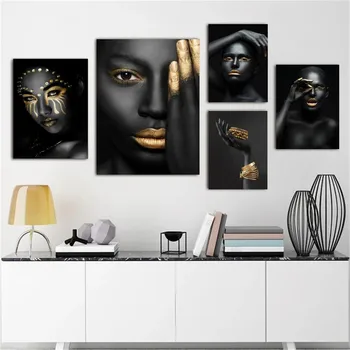 1pc Модулна снимка на златна африканска черна жена с грим плакат стикери изкуство стена стенописи декор игра зала декор подаръци Kawaii