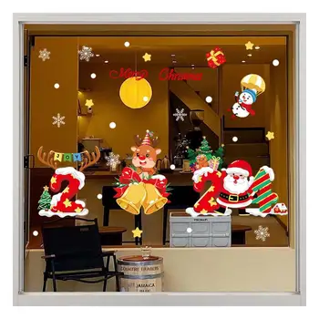 2024 Коледен прозорец прилепване 2024 прозорец прилепва стикери за стъкло снежинка Дядо Коледа елени Коледни стикери декорации