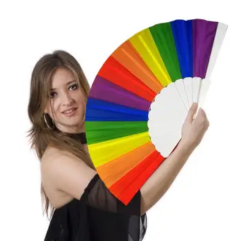 Rainbow Fan Durable Hand Festival Gift Party Craft Folding Fan Dance Fan Colorful Hand Held Fan Summer Accessory For Rainbow