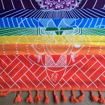 По-добро качество, изработено от памук Бохемия Индия Мандала одеяло 7 чакра дъга ивици гоблен плаж хвърлят кърпа йога мат