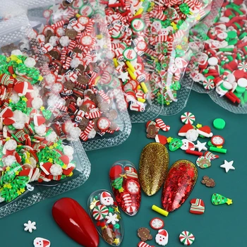 10g Коледа нокти изкуство полимерна глина парче Kawaii нокти талисмани микс снежен човек Дядо Коледа цилиндрични бонбони поръсва Коледа маникюр дизайн