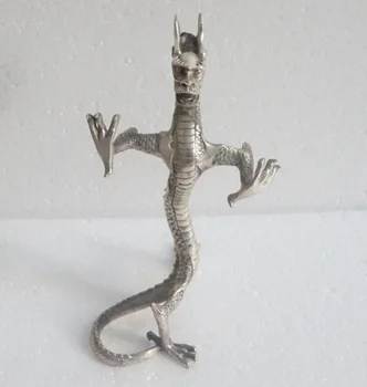 Колекционерска украсена ръчна работа Тибет сребърна резбована стойка дракон статуя безплатна доставка