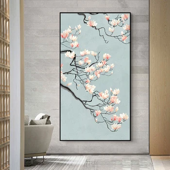Нов китайски стил абстрактен лотос цвете и листа живопис платно стена изкуство картина плакати и отпечатъци за хол декор Cua