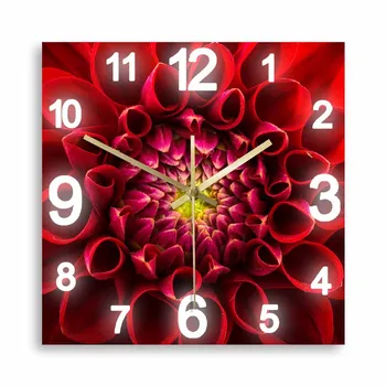 Червени цветя Изключителен квадратен стенен часовник Диви хризантеми Цветен домашен декор Минималистичен ботанически арт Тих часовник Стенен часовник