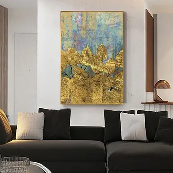 Nordic Style Print Canvas Gold Abstract Leaf Painting Wall Art Home Decor Picture Акварел Creative Living Room Modular Poster