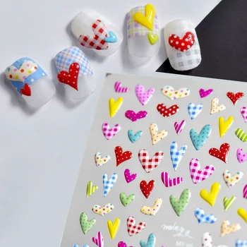 Сладко момиче мини любов сърце 5D мека релефни самозалепващи нокти изкуство стикер желе цветна линия кръгли точки 3D маникюр Decal