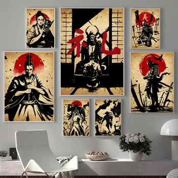 японски самурай шиноби плакати мастило бушидо платно живопис и отпечатъци декорация стена изкуство картини за хол дома декор