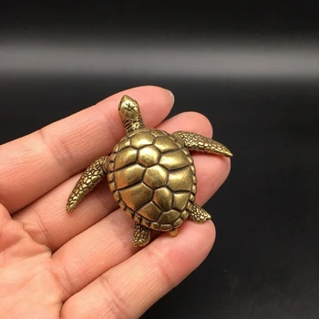 Колекционерски китайски месинг издълбани животни скарабей морска костенурка злато костенурка изящни малки статуи