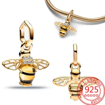 Classic 925 стерлинги сребро 14K злато Мурано стъкло пчела виси чар годни Пандора гривна момиче бижута подаръци