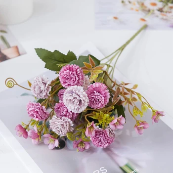 1 букет карамфил изкуствени цветя 5 вилици 11 цветя коприна мини булчински букет сватба начало декор DIY цвете аранжировка